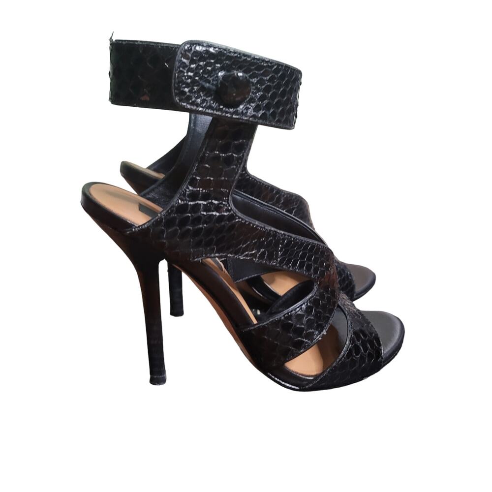 Ann Taylor Payton Leather Sandals 7‎ Black Ankle Strap Stiletto Heels Open Toe